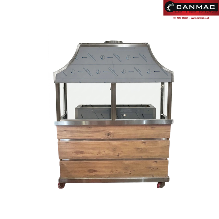 Canmac 120cm Stainless Steel Turkish Mangal Grill Station with Charcoal Grill, Glass Display & Canopy Canmac Catering Equipment
