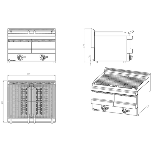 Professional Vapour Grill Gas 6 burners 22kW |  VG8070GT Makfry