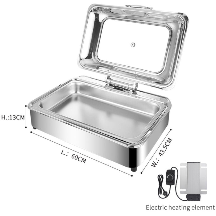 Chafing Dish Electric Glass Lid Stainless Steel 7 Litres Gn1/1 | Viccd528 Makfry