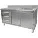 Commercial Sink With Cupboard And 3 Drawers Stainless Steel 1 Bowl Right Splashback 1500x600x950mm | Vsc156 Rbs3 Ld Makfry