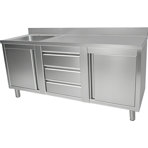 Commercial Sink With 2 Cupboards And 3 Drawers Stainless Steel 1 Bowl Left Splashback 2100x600x950mm | Vsc216 Lbs3 Md Makfry