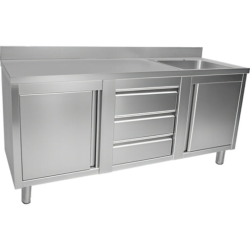 Commercial Sink With 2 Cupboards And 3 Drawers Stainless Steel 1 Bowl Right Splashback 2100x600x950mm | Vsc216 Rbs3 Md Makfry