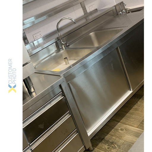 Commercial Sink With Cupboard Stainless Steel 2 Bowls Left Splashback Width 1800mm Depth 700mm | Vsc187 Lbt Makfry