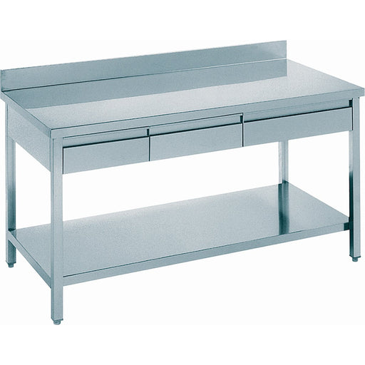 Professional Work Table 3 Drawers Stainless Steel Bottom Shelf Upstand 1600x600x850mm | Vt166 A3 D Makfry