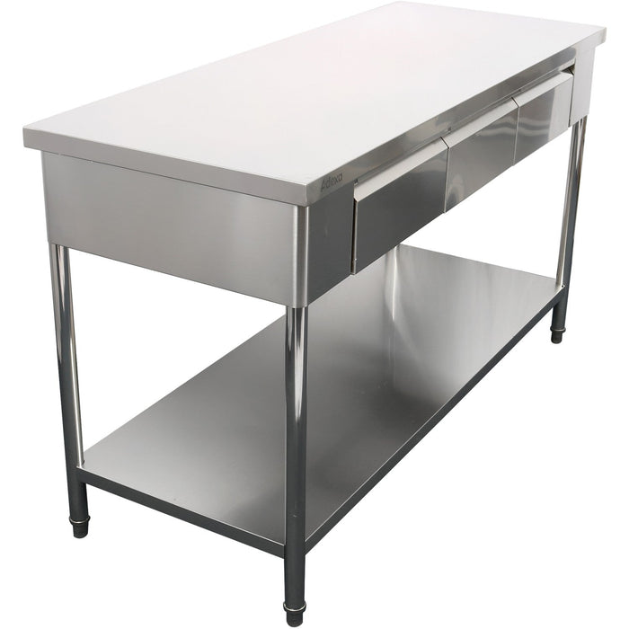 Premium Commercial Work Table With 3 Drawers Stainless Steel Bottom Shelf 1500x600x900mm | W218150603 D Makfry