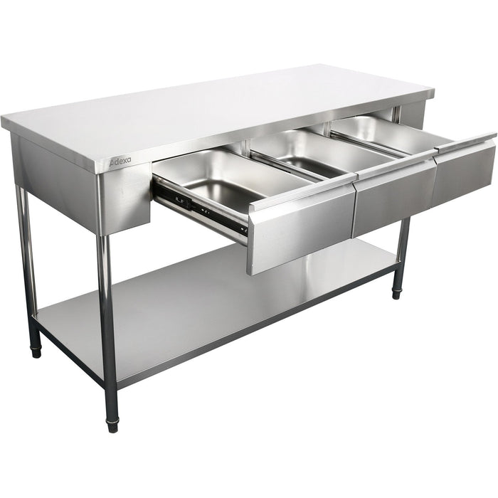 Premium Commercial Work Table With 3 Drawers Stainless Steel Bottom Shelf 1800x600x900mm | W218180603 D Makfry