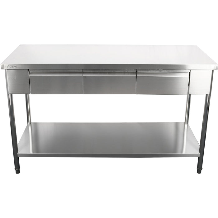 Premium Commercial Work Table With 3 Drawers Stainless Steel Bottom Shelf 1500x600x900mm | W218150603 D Makfry