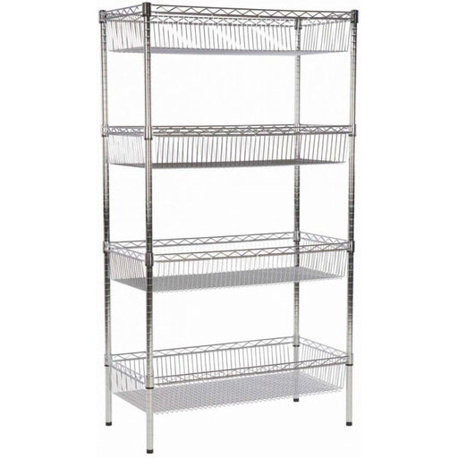 Commercial Wire basket Shelving unit 4 tier 400kg 900x450x1800mm Chrome wire |  WBA9045180A4C Makfry