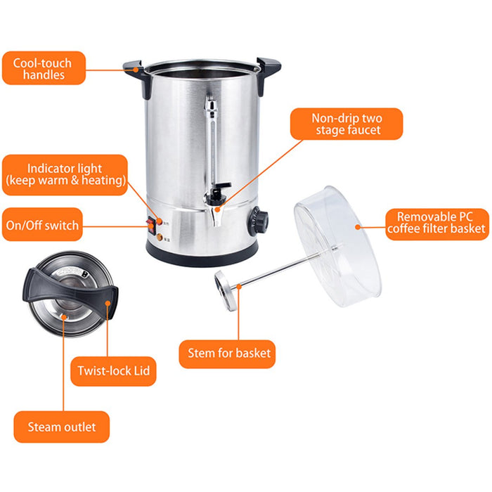 B GRADE Commercial Double wall Coffee Urn with Boil-dry protection 25 litres 1.6kW |  VICWBQ25 B GRADE