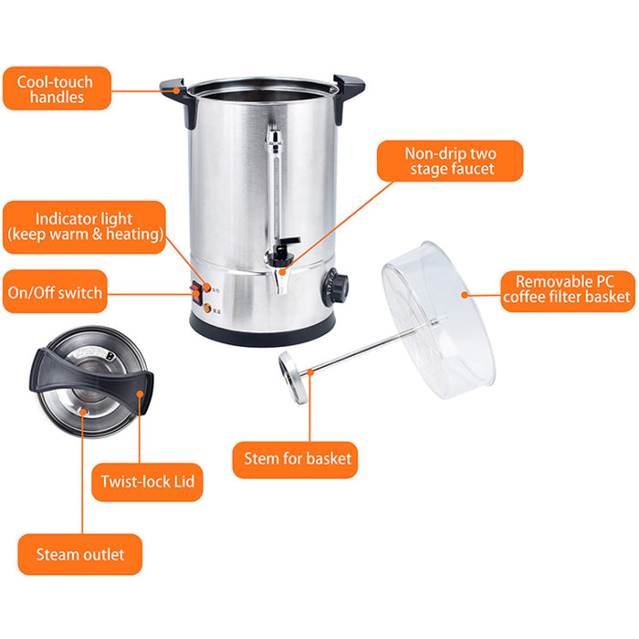 B GRADE Commercial Double wall Coffee Urn with Boil-dry protection 10 litres 1.6kW |  VICWBQ10 B GRADE