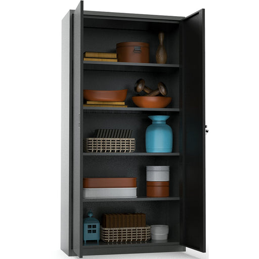 Heavy Duty Grey And Black 2 Door Lockable Steel Tool Cabinet With 4 Adjustable Shelves 900x380x1800mm | Wg27 Makfry