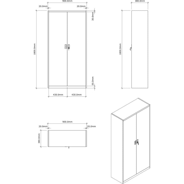 B GRADE Heavy Duty Grey and Black 2 Door Lockable Steel Tool Cabinet with 4 Adjustable Shelves 900x380x1800mm |  WG27 B GRADE