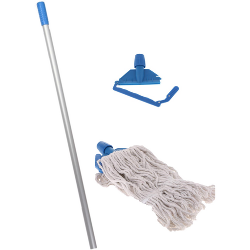 3 Piece Mop Set: Stainless Steel Pole, Blue Connector & Cloth Mop Head |  WH052 Makfry
