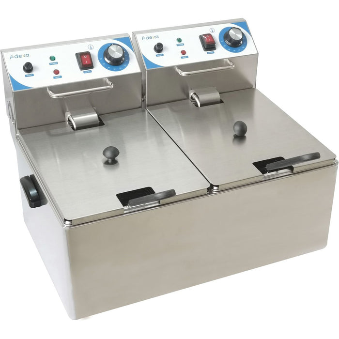 Commercial Double Deep Fat Fryer 10 + 10 litres 3kW Countertop |  WH162A