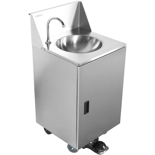 Foot Operated Economic Mobile Wash Basin With Backsplash &Amp; Castors Stainless Steel | Whf278 E Makfry
