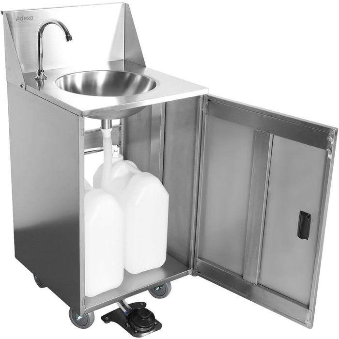 Foot Operated Economic Mobile Wash Basin With Backsplash &Amp; Castors Stainless Steel | Whf278 E Makfry