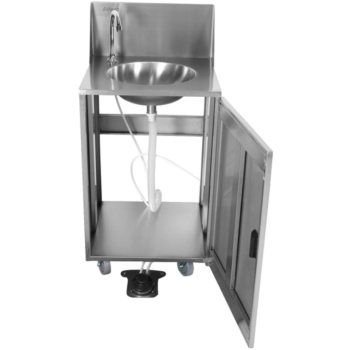 Foot Operated Economic Mobile Wash Basin With Backsplash &Amp; Castors Stainless Steel | Whf278 E Makfry