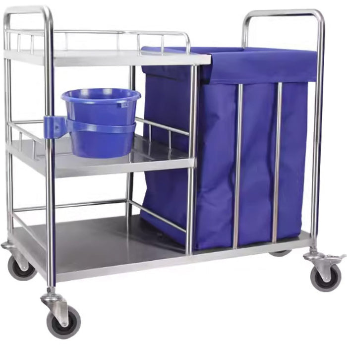 Professional Janitor/Cleaning Trolley Stainless Steel with Linen Basket 900mm |  WHNT9045