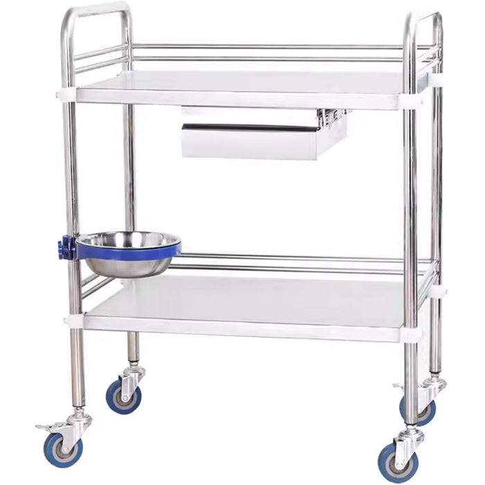 Professional 2 Tier Medical Trolley 1 Drawers Stainless Steel 600x400x860mm |  WHSS2T6040D