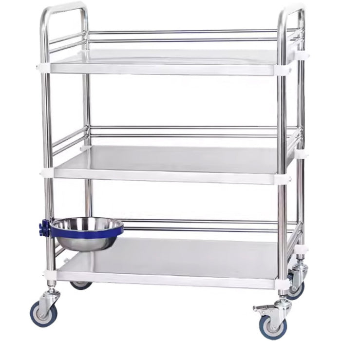 Professional 3 Tier Mobile Medical Trolley Stainless Steel 500x400x860mm |  WHSS3T5040