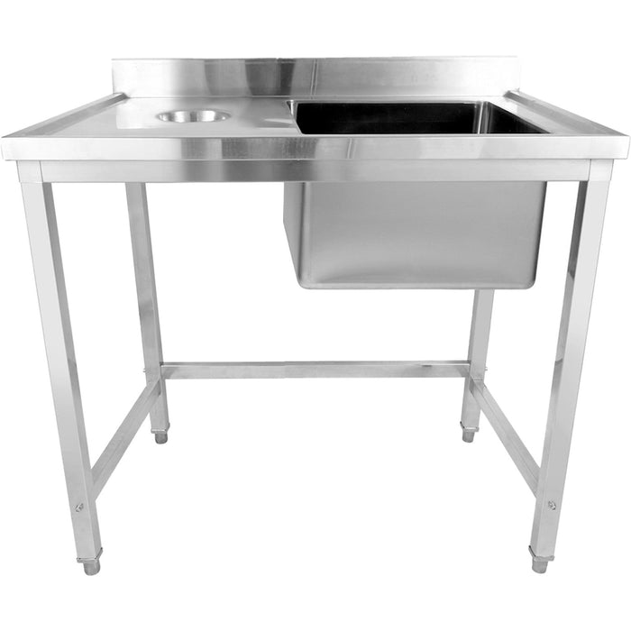 Commercial Stainless Steel Single Sink with Right Bowl & Left Scrapping Hole + Splashback 1000x600x950mm |  WHSTD1060R Makfry