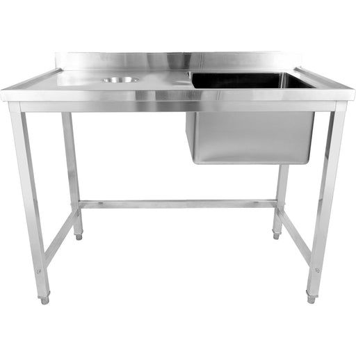 Commercial Stainless Steel Single Sink with Left Bowl & Right Scrapping Hole + Splashback 1200x600x950mm |  WHSTD1260L Makfry