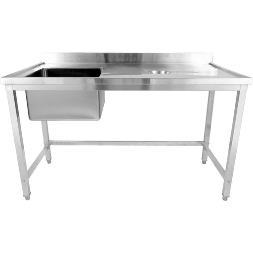 Commercial Stainless Steel Single Sink with Left Bowl & Right Scrapping Hole + Splashback 1400x700x950mm |  WHSTD1470L Makfry