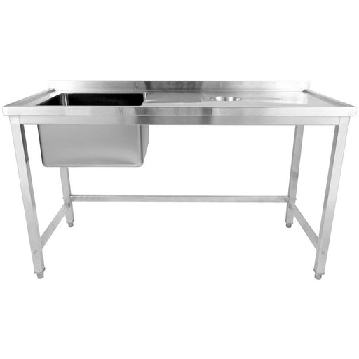 Commercial Stainless Steel Single Sink With Left Bowl &Amp; Right Scrapping Hole + Splashback 1400x600x950mm | Whstd1460 L Makfry