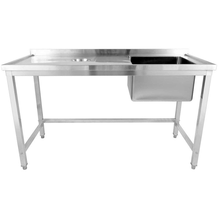 Commercial Stainless Steel Single Sink With Right Bowl &Amp; Left Scrapping Hole + Splashback 1400x600x950mm | Whstd1460 R Makfry