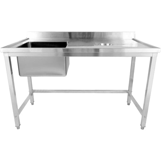 Commercial Stainless Steel Single Sink with Left Bowl & Right Scrapping Hole + Splashback 1500x700x950mm |  WHSTD1570L Makfry