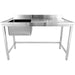 Commercial Stainless Steel Single Sink with Left Bowl & Right Scrapping Hole + Splashback 1500x700x950mm |  WHSTD1570L Makfry
