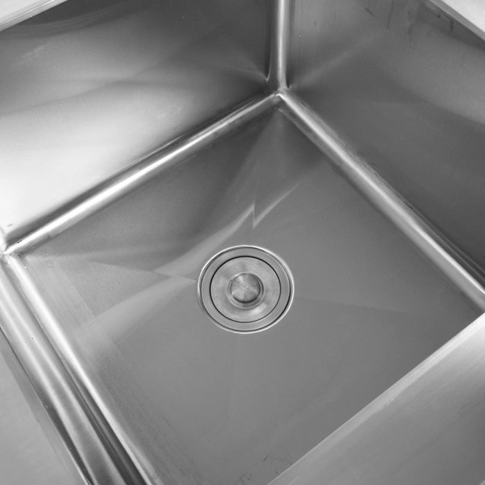 Commercial Stainless Steel Double Sink with 2 Right Bowls & Left Scrapping Hole + Splashback 1800x700x950mm |  WHSTT1870R Makfry