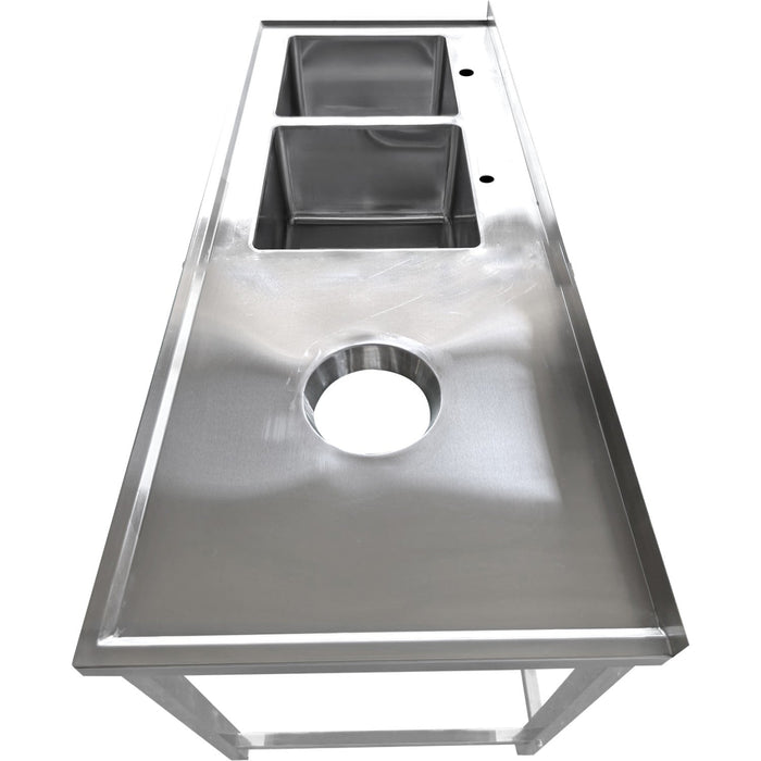 Commercial Stainless Steel Double Sink with 2 Left Bowls & Right Scrapping Hole + Splashback 1500x700x950mm |  WHSTT1570L Makfry