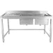 Commercial Stainless Steel Double Sink with 2 Right Bowls & Left Scrapping Hole + Splashback 1500x700x950mm |  WHSTT1570R Makfry