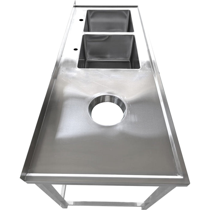Commercial Stainless Steel Double Sink with 2 Right Bowls & Left Scrapping Hole + Splashback 1800x700x950mm |  WHSTT1870R Makfry