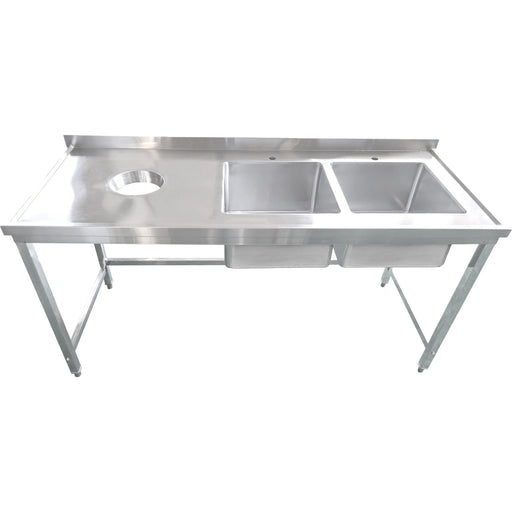 Commercial Stainless Steel Double Sink with 2 Right Bowls & Left Scrapping Hole + Splashback 1800x700x950mm |  WHSTT1870R Makfry
