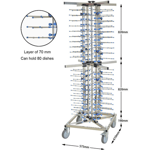 Commercial Plate trolley Stainless steel 80 plates 610x575x1830mm |  WHX1350 Makfry