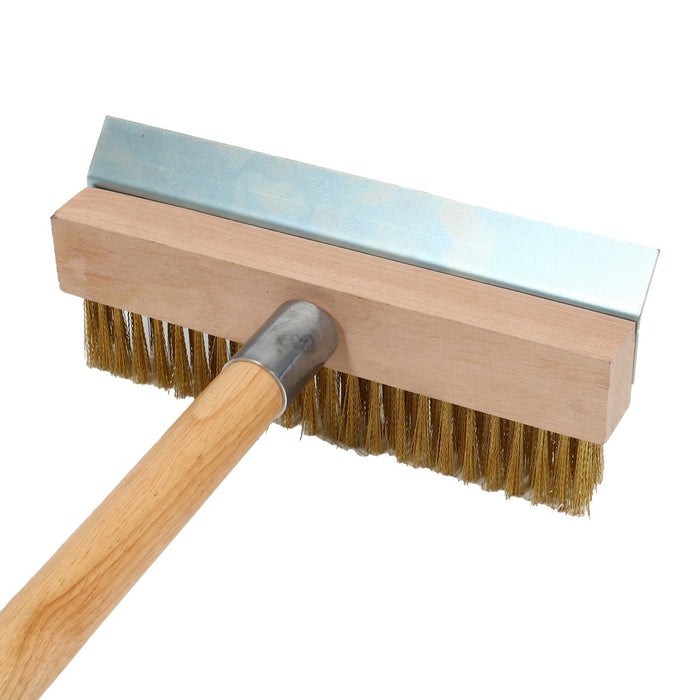 Pizza Oven Brush with Scraper Wood handle 100cm Brass Wire Bristles |  WPB100C