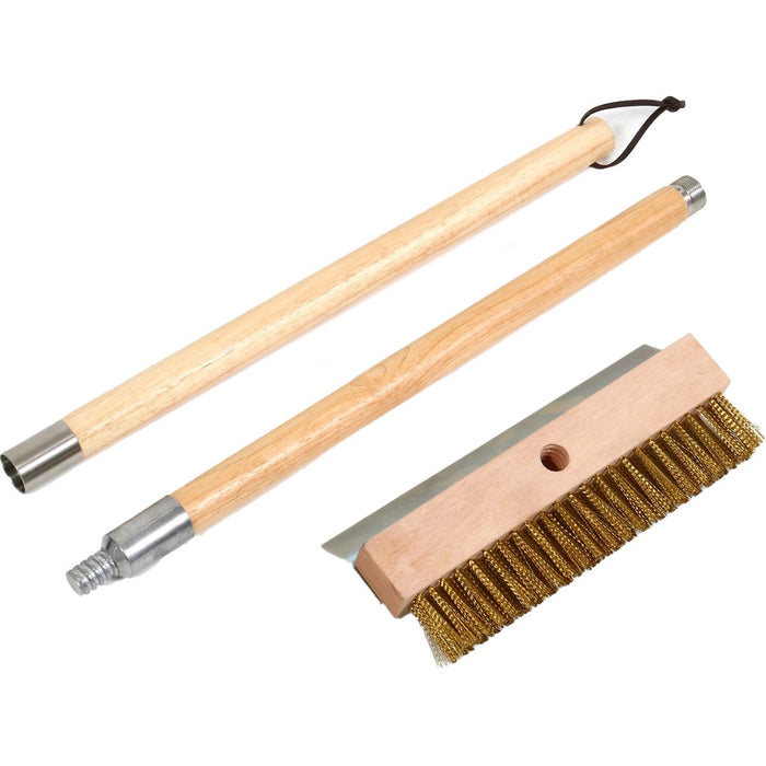 Pizza Oven Brush with Scraper Wood handle 100cm Brass Wire Bristles |  WPB100C