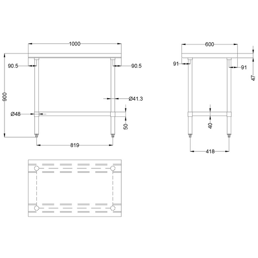 Commercial Work table Stainless steel Bottom shelf 600x600x900mm |  WTG600X600 Makfry