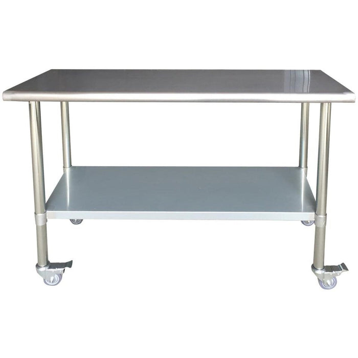 Commercial Mobile Work Table Stainless Steel Bottom Shelf 900x600x900mm |  WTG600X900C Makfry