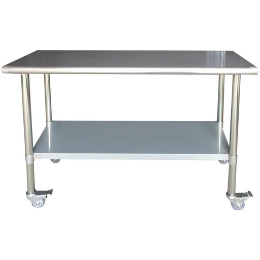 Commercial Mobile Work Table Stainless Steel Bottom Shelf 600x600x900mm |  WTG600X600C Makfry