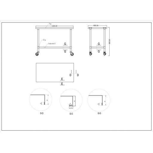 Commercial Mobile Stainless Steel Work Table Bottom shelf 1200x600x900mm |  WT60120GMOBILE Makfry