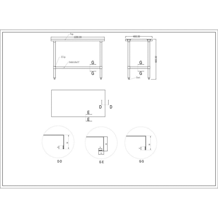 Commercial Stainless Steel Work Table Bottom shelf 1200x600x900mm |  WT60120G Makfry