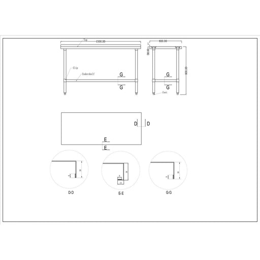 B GRADE Commercial Stainless Steel Work Table Bottom shelf Upstand 1500x600x900mm |  WT60150GB B GRADE Makfry