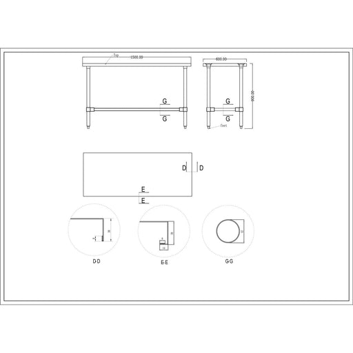 B GRADE Commercial Stainless Steel Work Table No Bottom shelf 1500x600x900mm |  WT60150GNU B GRADE Makfry
