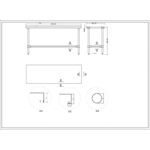Commercial Stainless Steel Work Table No Bottom shelf with Upstand 1800x600x900mm |  WT60180GBNU Makfry