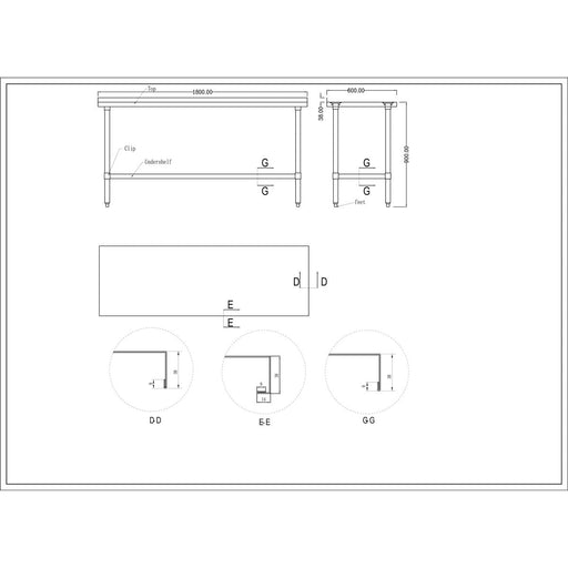 Commercial Stainless Steel Work Table Upstand 1800x600x900mm |  WT60180GB Makfry
