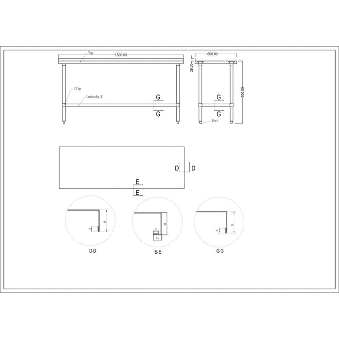 Commercial Stainless Steel Work Table Upstand 1800x600x900mm |  WT60180GB Makfry
