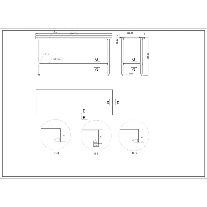 B GRADE Commercial Stainless Steel Work Table Upstand 1800x600x900mm |  WT60180GB B GRADE